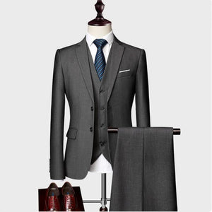 Men Suits 2019 Slim Fit Business Three-Piece Suits Male Groom Party Dress Man Wedding Blazers Sets (Blazer+Pants+Vest)