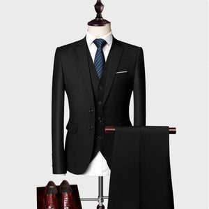 (Blazer+Pants+Vest) Classic Men Formal Business Suit Slim Royal Blue Wedding Groom Wear Male Suit Black Gentlemen Costume M-5XL