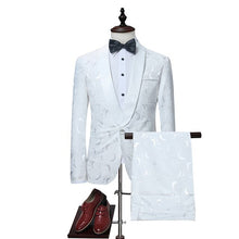 Load image into Gallery viewer, Mens White Floral One Button Suits Party Wedding Groom Tuxedos Groomsmen 2 Piece Suit (Jacket+Pants) Male Costume Mariage Homme