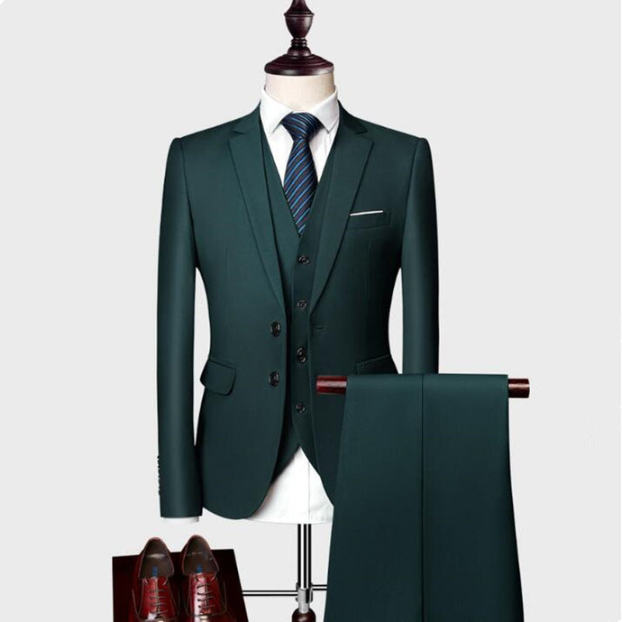 (Blazer+Pants+Vest) Luxury Men Wedding Suit Male Blazers Slim Fit Suits For Men Costume Business Formal Party Blue Classic Blac