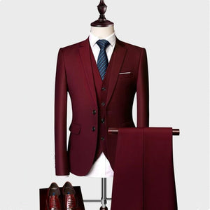 (Blazer+Pants+Vest) Luxury Men Wedding Suit Male Blazers Slim Fit Suits For Men Costume Business Formal Party Blue Classic Blac
